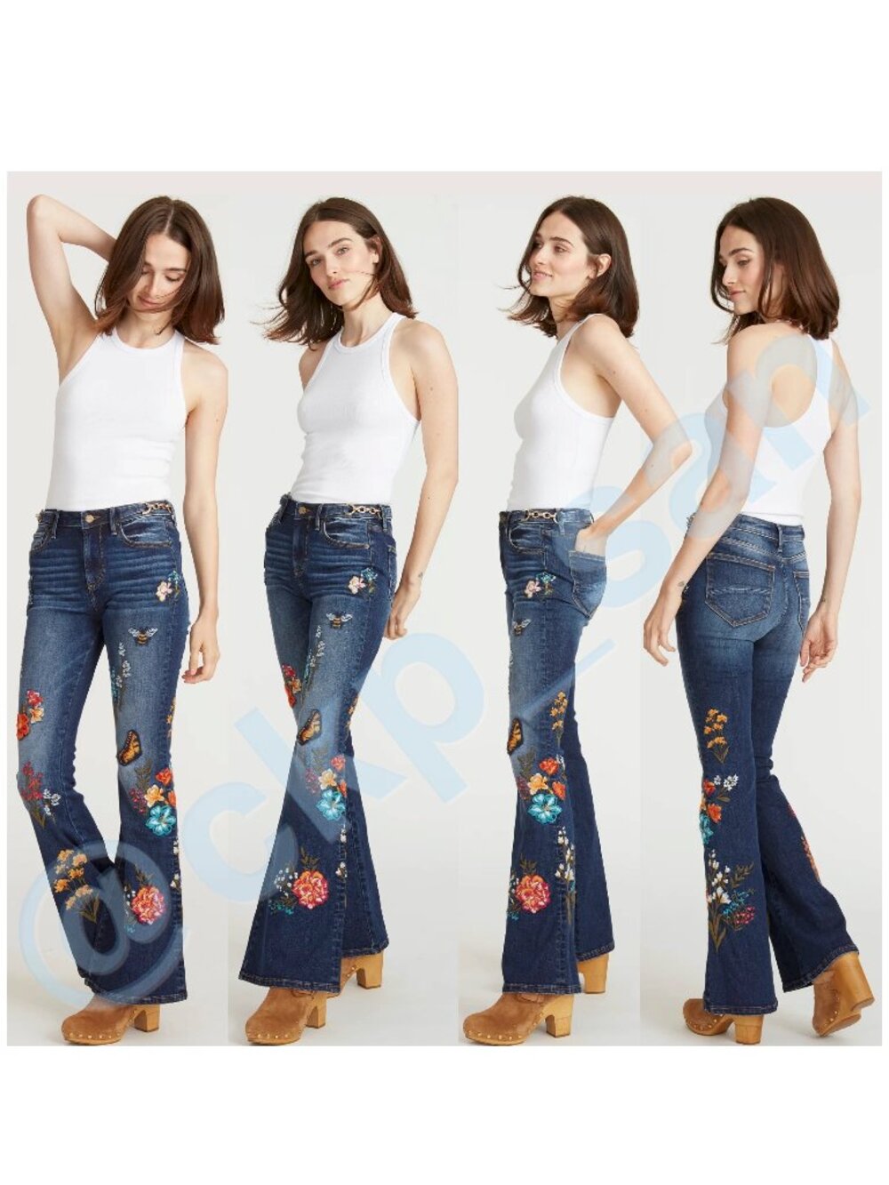 Free People x Driftwood Farrah Embroidered Flare Jeans Sz 30 - Picture 4 of 16